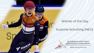 Winner of the Day Suzanne Schulting NED  ISU European Short Track Championships  Gdansk 2021 [upl. by Willamina]