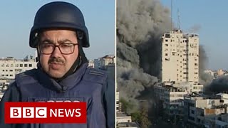 IsraelGaza Strike collapses building during live BBC report  BBC News [upl. by Gerbold]