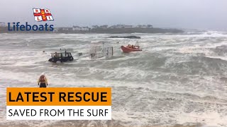 RNLI Trearddur Bay rescue in heavy surf [upl. by Suedama]