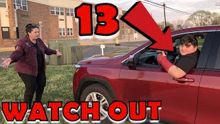 13 year old learns to DRIVE  ALMOST CRASHES [upl. by Ayhtnic566]