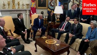 BREAKING NEWS Trump Macron Take Multiple Questions From The Press During Oval Office Meeting [upl. by Hamas]