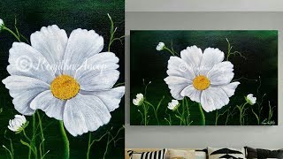 easy acrylic painting beautiful floral  WHITE flower Painting  Art therapy [upl. by Naujek974]