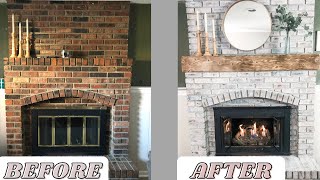 HOW TO WHITEWASH A BRICK FIREPLACE  DIY MANTLE [upl. by Kirimia]