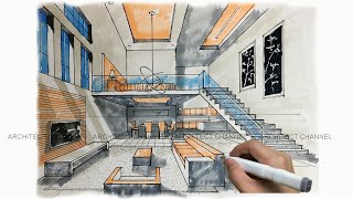 HOW TO DRAW INTERIOR PERSPECTIVE [upl. by Lonee]